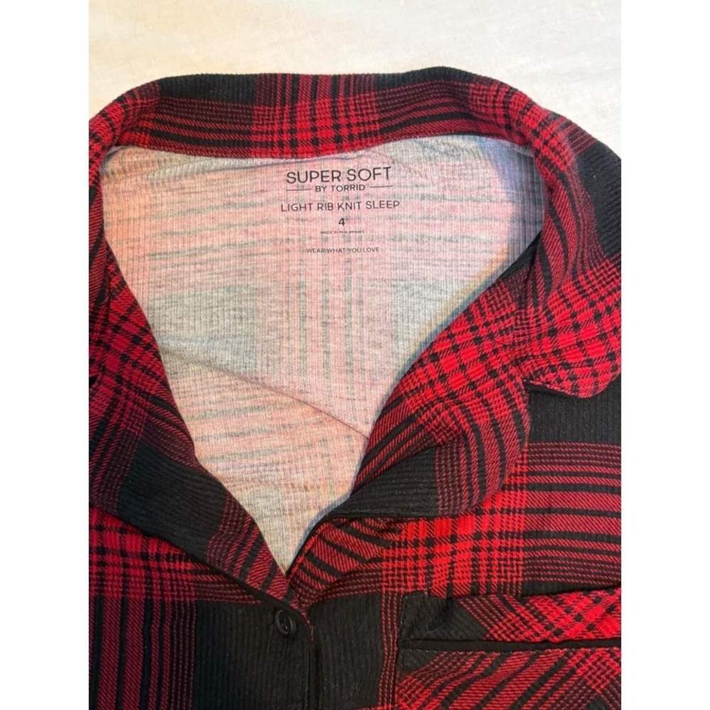 Torrid Sleep Shirt Womens 4 Red Black‎ Plaid Excellent Rib Knit Nightgown